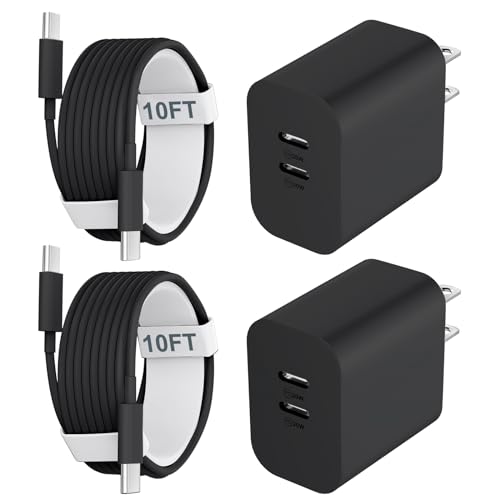 Fast Charger for Phone 15 16 Pro Max, 10FT Long USB C to C Charging Cable Cord & 20W Dual Port USB C Fast Charger Block for Phone 16 15 Pro Max/16 15 Pro/15/15 Plus,Pad Pro 12.9