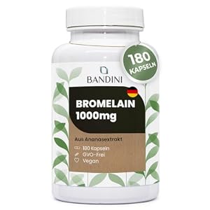 Bandini® Bromelain Hochdosiert 1000 mg je Dosis 180 Kapseln (2 Kapseln pro Tag), Magensaftresistente Kapseln, Natürlicher Ananas Extrakt – Enzyme aus Ananas, Laborgeprüft, Vegan, GVO-frei, 2500 GDU