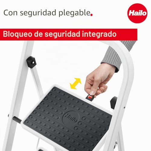 Miniatura 3 de Hailo K20 Taburete De Acero Con 3 Peldaños Y Esterillas Antideslizantes Aleado, Negro, Blanco