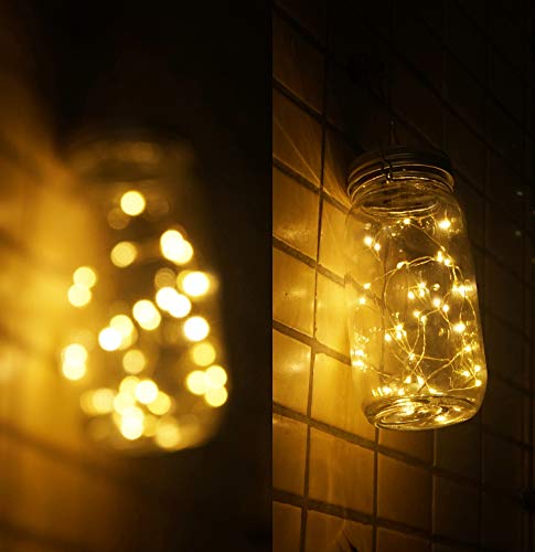 Solar Mason Jar Lights, Large Size Bigger Glass Mason Jar With 30 Leds Fairy Firefly String Lights, Best Patio Yard Desktop Party Decor Outdoor Solar Hanging Lanterns (2-Pack) #TOP3