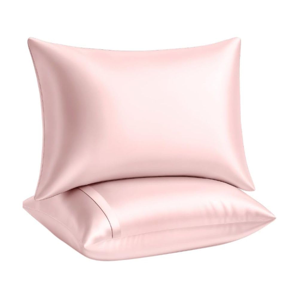 BLISSFORD Satin Pillowcase with Zipper, Like Silk Pillow Cases - Pink