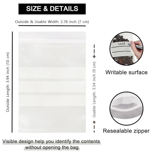 PABCK Envelopes de sementes transparentes resseláveis (7 x 10 cm) pacotes de sementes pequenos sacos