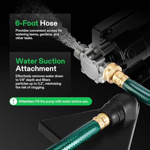 Image of VIVOSUN 115V Water Transfer Pump, 1 /10HP 330 GPH Portable Utility Pump with Water Hose Kit, Ideal for Removing Water from Gardens, Hot Tubs, Rain Barrels, Pools, Ponds, and Aquariums