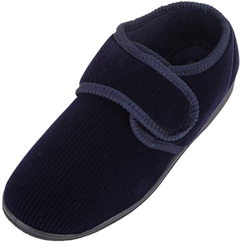 ABSOLUTE FOOTWEAR Mens Slip On Soft Velour Style Corded Effect Slippers with Ripper Fastening - Navy - UK 9 / EU 43