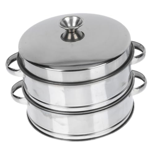 POPETPOP ステンレス製二段蒸し器 蓋付き 多用途家用フードスチーマー 野菜 餃子 饅頭対応 耐久性キッチンガジェット