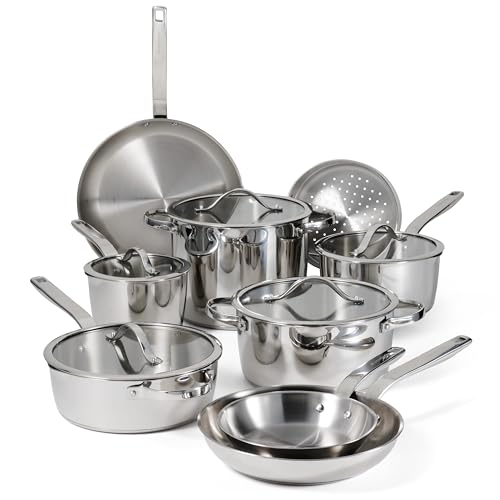 Tramontina Tempo Tri-Ply Base Stainless Steel 14-Piece Cookware Set with Glass Lids, Pots and Pans Kitchen Set, Induction-Ready, Oven-Safe, Dishwasher-Safe