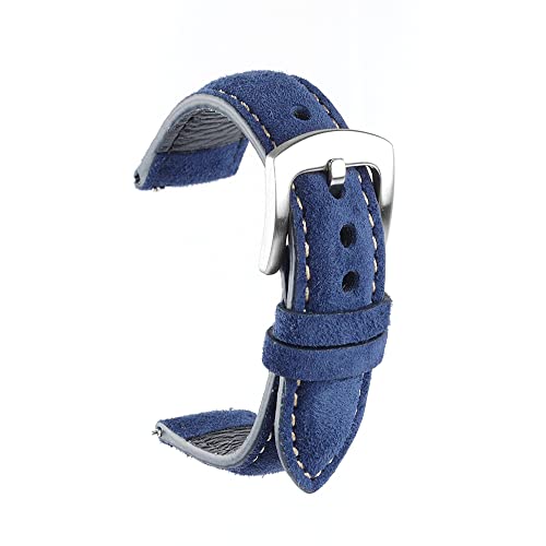 スエードレザーウォッチストラップ 18mm 19mm 20mm 22mm バンド ヴィンテージ ハンドメイドウォッチバンド グレーブラウン 交換用ベルト アクセサリー用(Dark blue,19mm)