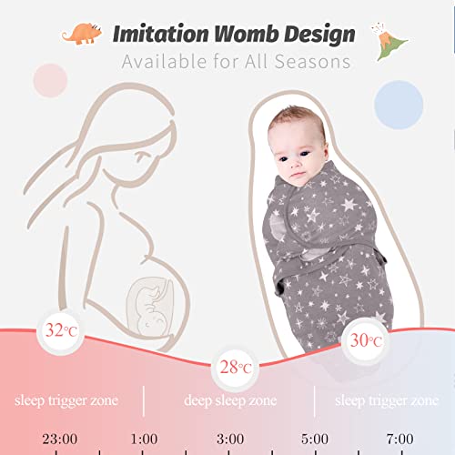 Image of LAT Swaddle Blanket with zip Baby Girl Boy-Easy Adjustable 3 Pack Infant Sleep Sack Wrap Newborn Babies 100% Cotton Sleep Bag(Gray Elephants,0-3Months)