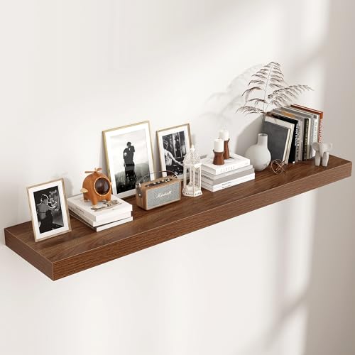 55 Inch Floating Shelves for Wall, 12"D Wood Storage Shelves, Walnut Finish