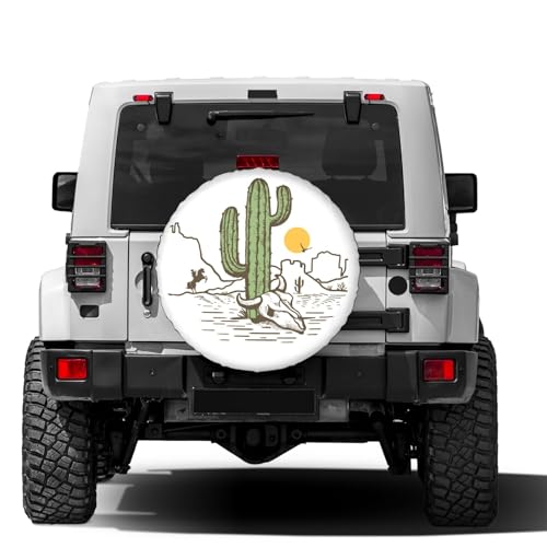 Image of Delerain Cactus and Bull Skull Spare Tire Cover for Jeep RV Trailer SUV Truck and Many Vehicle, Wheel Covers Sun Protector Waterproof (15 Inch for Diameter 27 inch-29 inch)