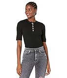 Buffalo David Bitton Paxton Snap Henley Rib Elbow Sleeve Top Black SM