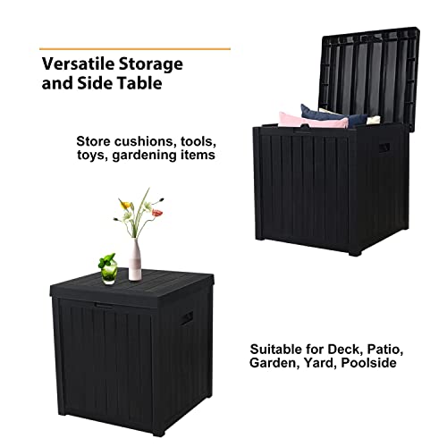SUNCROWN 51 Gallon Square Deck Storage Box Resin Outdoor Storage Container with Handles for Patio Garden Yard, Black - Thumbnail 6