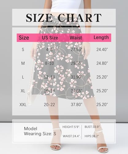 NILOUFO Midi Skirts for Women with Pockets - Summer High Waisted Casual Flowy Tie Knot Skirt for Work Beach Vacation 2026(Flower Gypsophila Black, Medium) — view 5