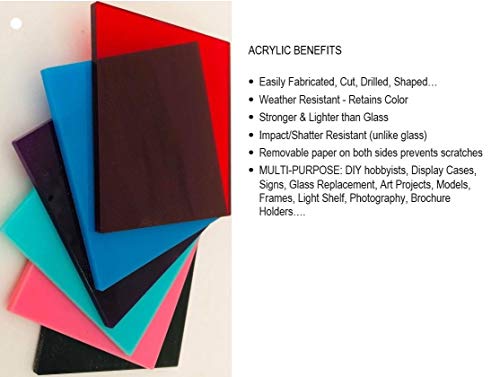 2 Pack Color Cast Acrylic Plexiglass Sheets 1/8” Thick (3mm) Easy to Cut Plastic Plexi Glass with Protective Paper for Signs, DIY Display Projects, Crafts, Shelves (12