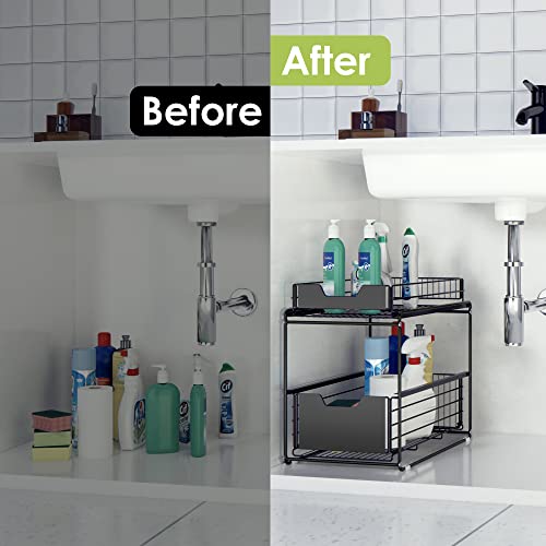 Dolalike Pull Out Under Sink Cabinets Organizer, Stackable 2 Tire Sliding Countertop Organizer, Under Sink Storage Drawer Shelf For Kitchen (Black) #TOP1
