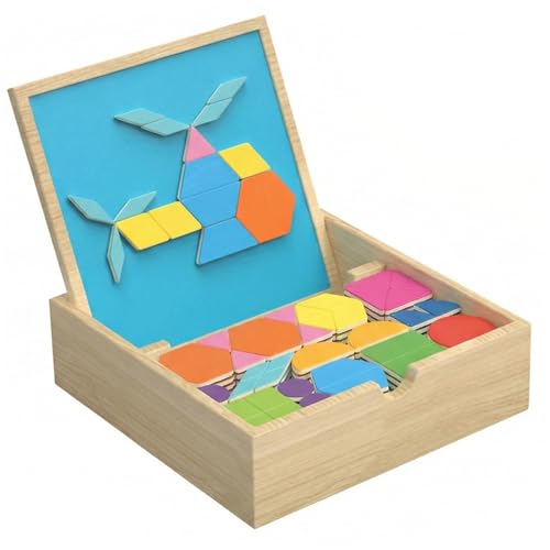 Tangrams, Tangrams magnéticos, 108 vías y 30 escenas Rompecabezas magnético Enfoque y Pensamiento Diversión Juguetes de Madera Montessori para niños, niñas de 3 a 12 años, Tangram