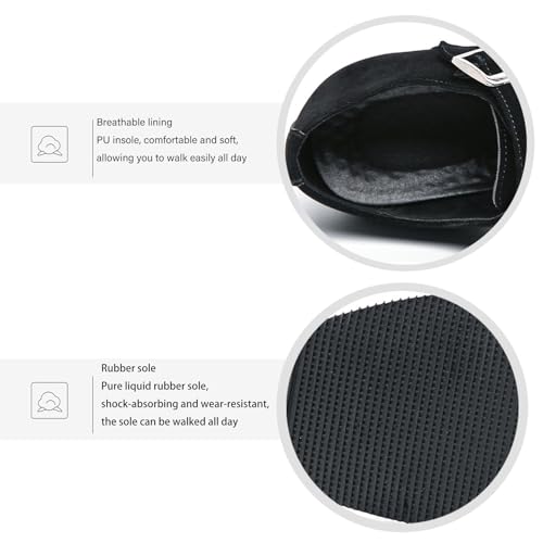 NELSBREXMen'S Suede Leather Chunky Heel Monk Strap Oxford Shoes Fashionable Pointed Toe Non-Slip Slip-On Block Heel Loafers Formal Business Dress Low top Chelsea Boots2