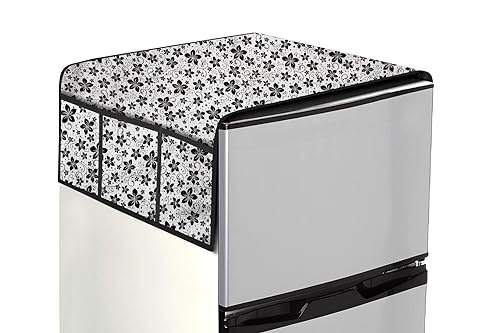 Image of The Furnishing Tree Fridge Top Cover Compatible for Samsung RR21C2F25HT /HL, 189 LTR WxL 71x109 in CM Floral Pattern Grey