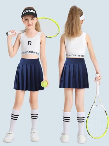 Girls Pleated Tennis Skirt with Pockets Shorts Girl's Athletic Golf Skirt for Running School Cheerleading 4-15 Years2