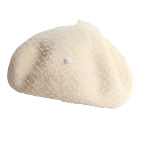 YWQHS 1/2 bérets en Laine pour Femmes avec Voile et Fleur béret français Vintage Taille Unique (56-58 cm) Chapeau de Peintre réglable Chapeau Chaud d'hiver Automne