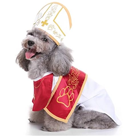 Pope Dog Costumes Halloween Dog Clothes Pet Dog Cosplay Godfather Suit with Hat Small Dogs Dress Xmas Party Costume Soft (Color : Red, Size : XL) Cover