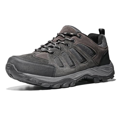 Men's Hiking Shoes, Lightweight Anti-Slip Outdoor Trail Walking Boots, Brown and Gray, Durable Traction Sole