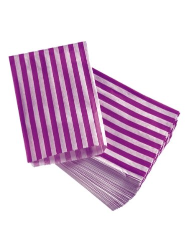 The Paper Bag Company Lot de 100 Sacs en Papier à Rayures Violettes en Bois, 24 x 19 x 2 cm