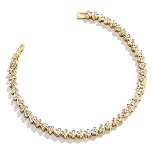 BaubleBar Disney Mickey Mouse Repeating Tennis Bracelet - 14kt Gold-Plated Bracelet Eternity Bracelets Foldover Clasp Closure Licensed Disney Jewelry for Women - Clear/Gold 6.75