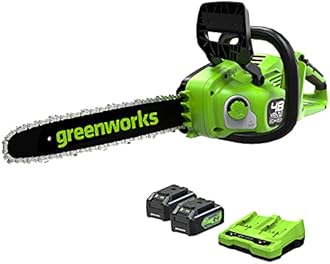 Greenworks 48V (24V x 2) Cordless Chainsaw with Brushless Motor, 35 cm Blade Length, 20 m/s Chain Speed, Automatic Oil System, With Two 4Ah Batteries & Double Charger, 3-Year Warranty-GD24X2CS36K4X