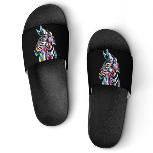 Graffiti Zebra Wearing Headphones House Sandals Non-Slip Bathroom Slippers Beach Summer Shoes for Men Women