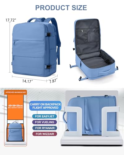 Image of coowoz Large Travel Backpack Carry On for Women Man Waterproof Gym Backpacks with Laptop Compartment Mochila de Viaje Teacher Personal Item Backpack Rucksack Airplane Accessories Must Haves Sky Blue