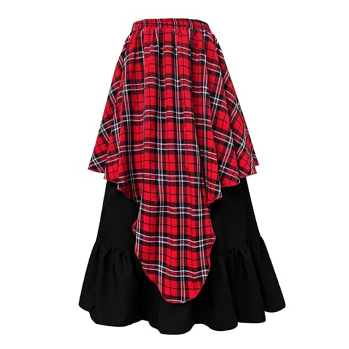 Womens Long Plaid Skirts High Waisted A Line Renaissance Maxi Skirt Halloween Vintage Layered Pirate Skirts