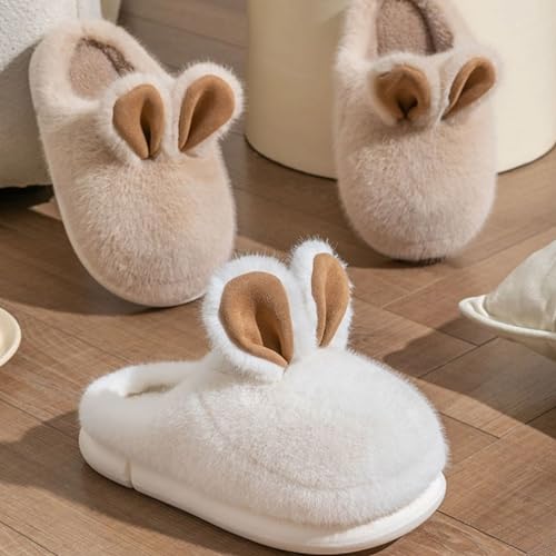 Kawaii Bunny Ear Women's Fuzzy House Memory Foam Slippers, Cute Furry Faux Fur Lined Bedroom Shoes, Cozy Indoor Slide (8,Brown)3