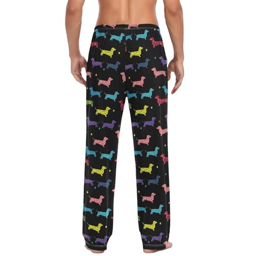 CHIFIGNO Colorful Dachshund Dogs Black Sleep Lounge Pant for Mens, Men's Soft Pajama Pants S2