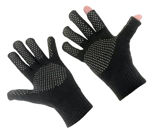 Trutaj Touchscreen Wool Blend Mid-Weight Gloves | Patented Open Fingertip for Texting, Outdoor & Everyday Use