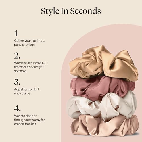 Image of Kitsch Pillow Satin Scrunchies for Women - Hair Ties No Damage, No Crease Hair Accessories | Perfect for Day or Night | Ideal Gifts for Women - Blush, 4pcs