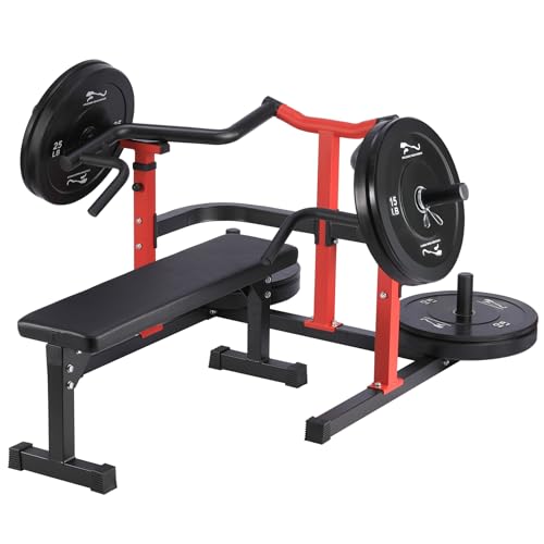 Chest Press Machine with Adjustable Flat Bench,Versatile Bench Press Rack for Home Gym,Bench Press Machine with Independent Converging Arms,Heavy-Duty Steel Structure with Smooth Bearings