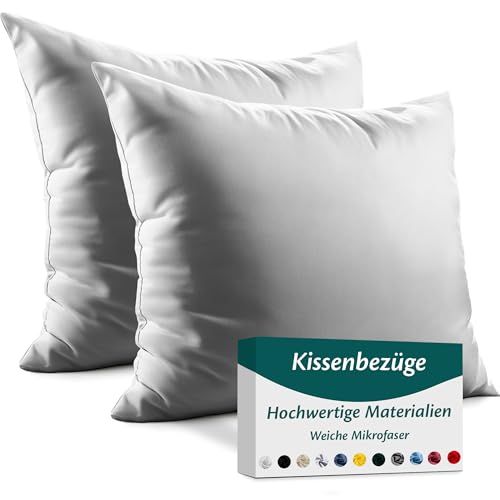 Kissenbezug 40x40 – Mikrofaser Oeko-TEX Zertifiziert – Grau – 2er Set Kissenbezüge für Kissen 40 x 40 Weich & Atmungsaktiv – Kissenhülle Hypoallergen und Waschbar mit Verdecktem Reißverschluss