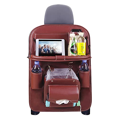 RIXERKOC Auto-Rücksitz-Organizer mit Auto-Mülleimer, Auto-Trittmatten-Schutz und faltbarer Esstisch, Auto-Reisezubehör (Weinrot) Cover