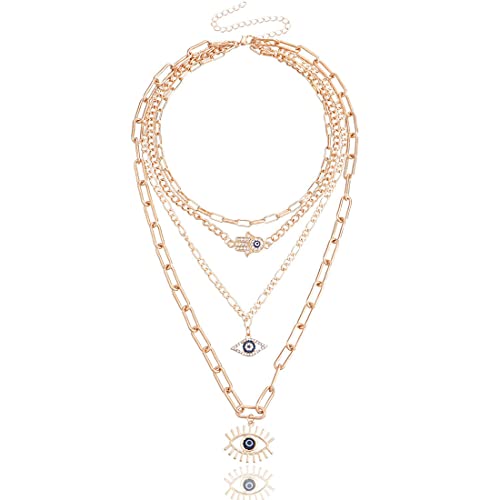 Plated Evil Eye & Buddha Hand Necklace