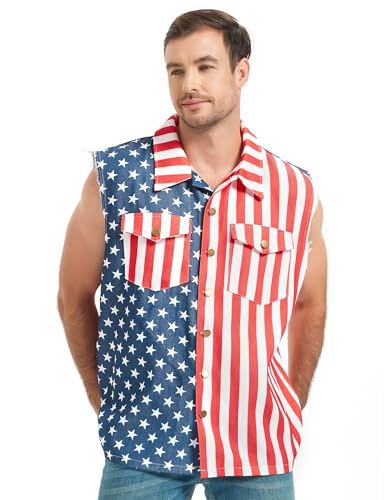 American Flag Denim Vest for Men, 4th of July Patriotic Vintage Sleeveless Jean Jacket, Independence Day USA Casual Shirt3