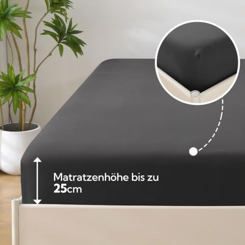 SOULFUL Spannbettlaken 180x200cm 2er Set, 100% Baumwolle Anthrazit – Ansicht 4