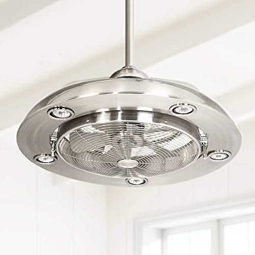24" Segue Possini Modern Ceiling Fan with Light LED Remote Control Brushed Nickel