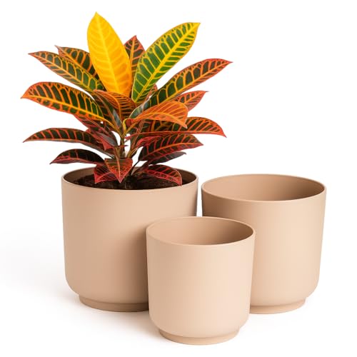 Home Garden Ornaments Luna - Macetas de interior - Juego de 3 macetas de interior con superficie mate, macetas sin agujeros de drenaje (tamaños: 13 cm, 15 cm, 17 cm, color: gris pardo)