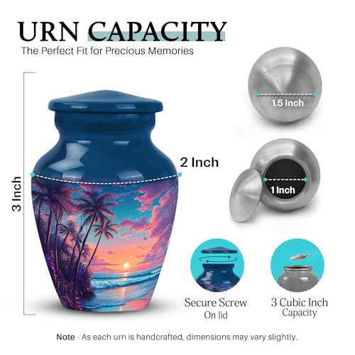 Image of Beach Urn - Human Remains Urn - 3 Inch - Pack of 4 - Miniture Urns for Mom & Dad - Funeral Cremation Urns for Ashes - Burial Decorative for Mom & Dad