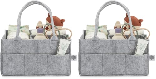 Image of Parker Baby Diaper Caddy - Nursery Storage Bin and Car Organizer for Diapers and Baby Wipes - Gray, Regular (Pack of 2)