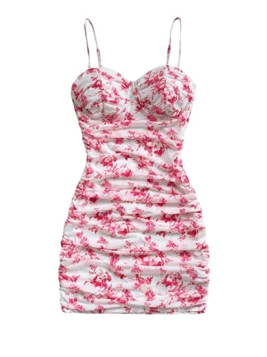 SweatyRocks Damen Kleid Kurz Urlaubskleider Spaghettiträger Minikleid Böhmisch Sommerkleid Bodycon Minikleid Ärmellos Pa...