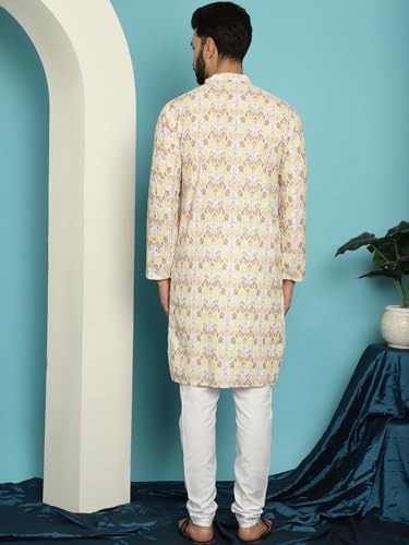 Image of SOJANYA (Since 1958 Men's Cotton Embroidered Printed Kurta & White Pyjama Set