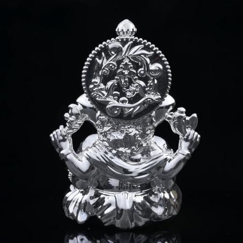 Image of Artarium 3.5 Inch Silver Plated Small Ganesha Idol Murti, Ganpati Bappa Lord Ganesh Statue for Car Dashboard, Home Decor, Puja Room, Spiritual Gift & Decorative