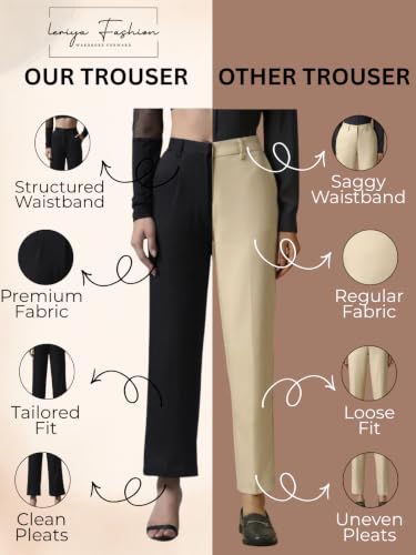 Image of Leriya Fashion Women High Waist Polycotton Formal Trousers | Summer Breathable Wide Leg Pants with Pockets |Casual, Office & Travel Outfits
